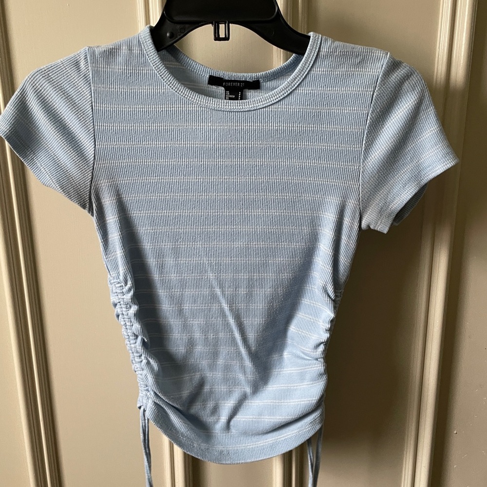 Forever 21 Light Blue Cropped Side Scrunch Top